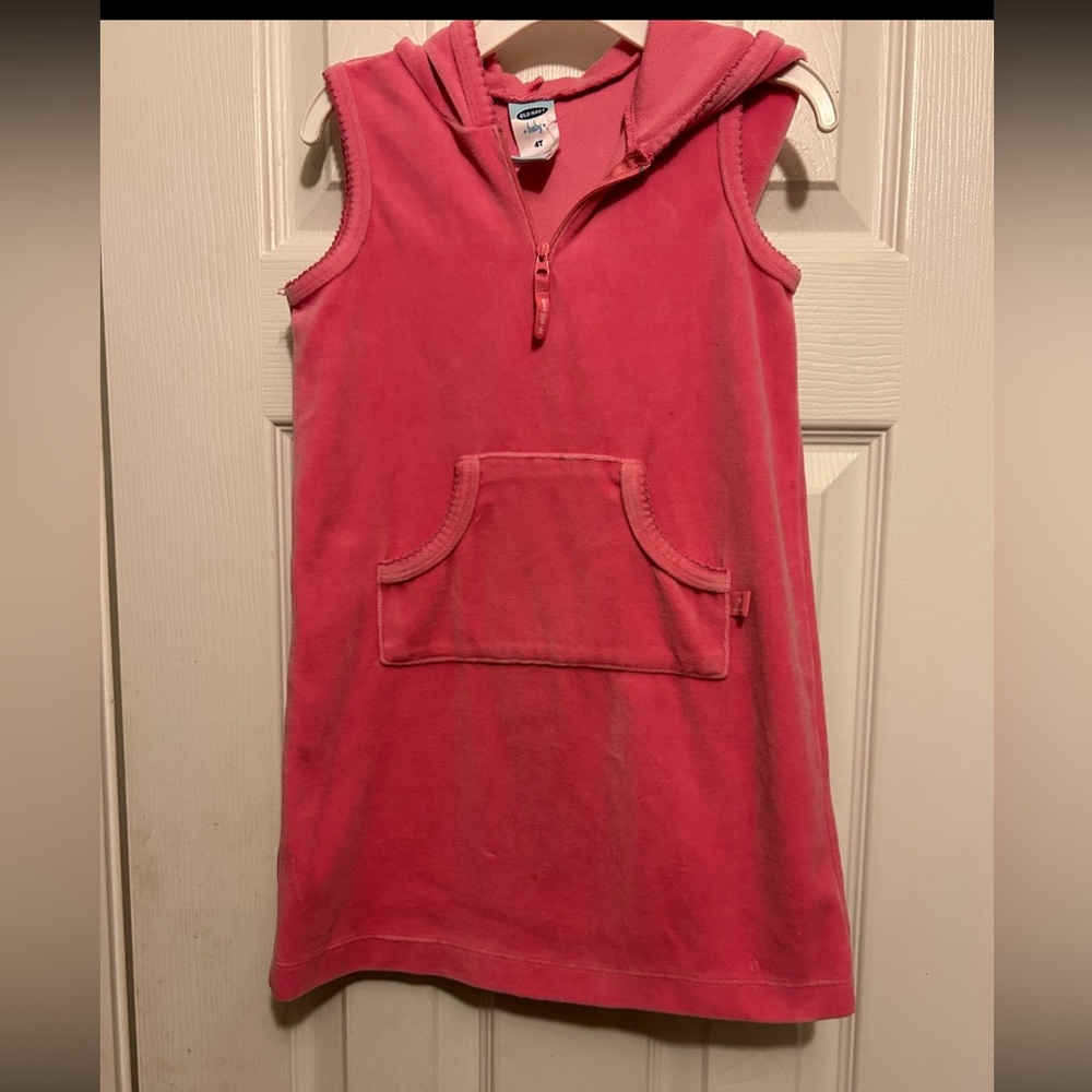 Girl’s👧🏻Old Navy Pink Terry Cloth Beach🏖️Cover-up W Hood Sz 4T